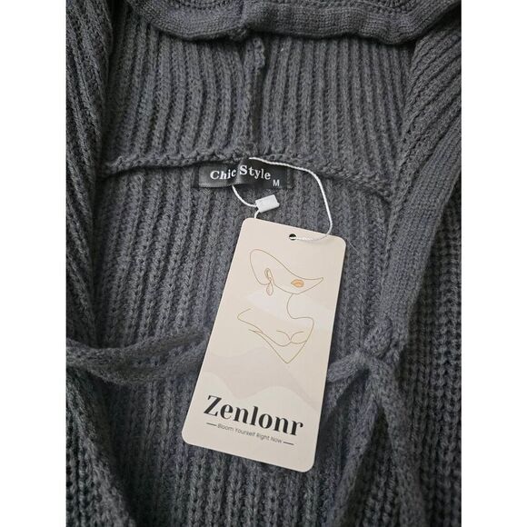 Knit Hoodie Zipper Open Front Cardigan Ripped Long Sleeve Distressed Sweater Hoo - Picture 9 of 10